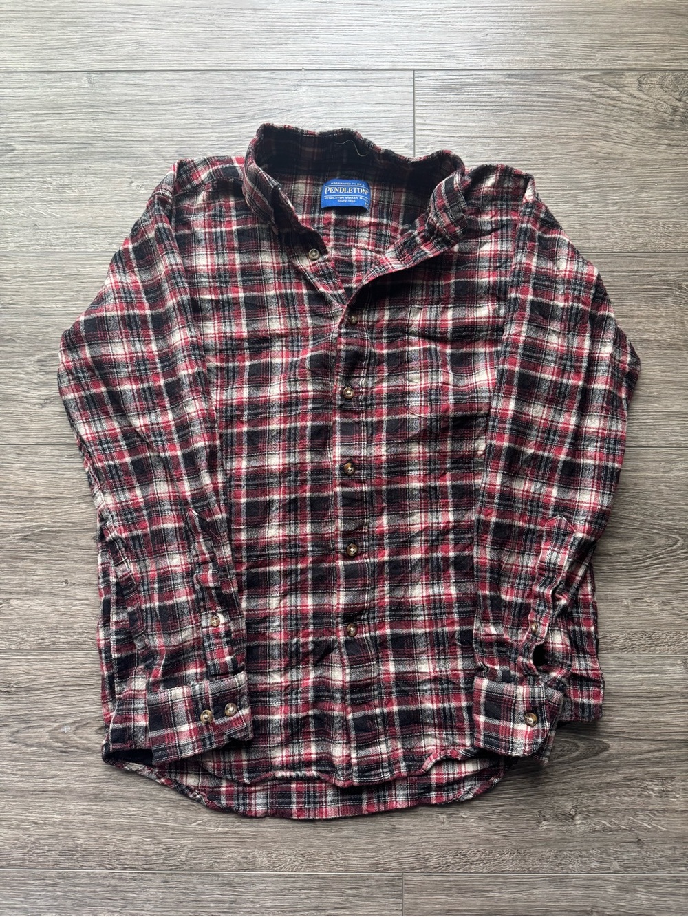 Pendleton Sir Pendleton Wool Plaid Flannel Shirt Mens Small Red Black USA Fabric